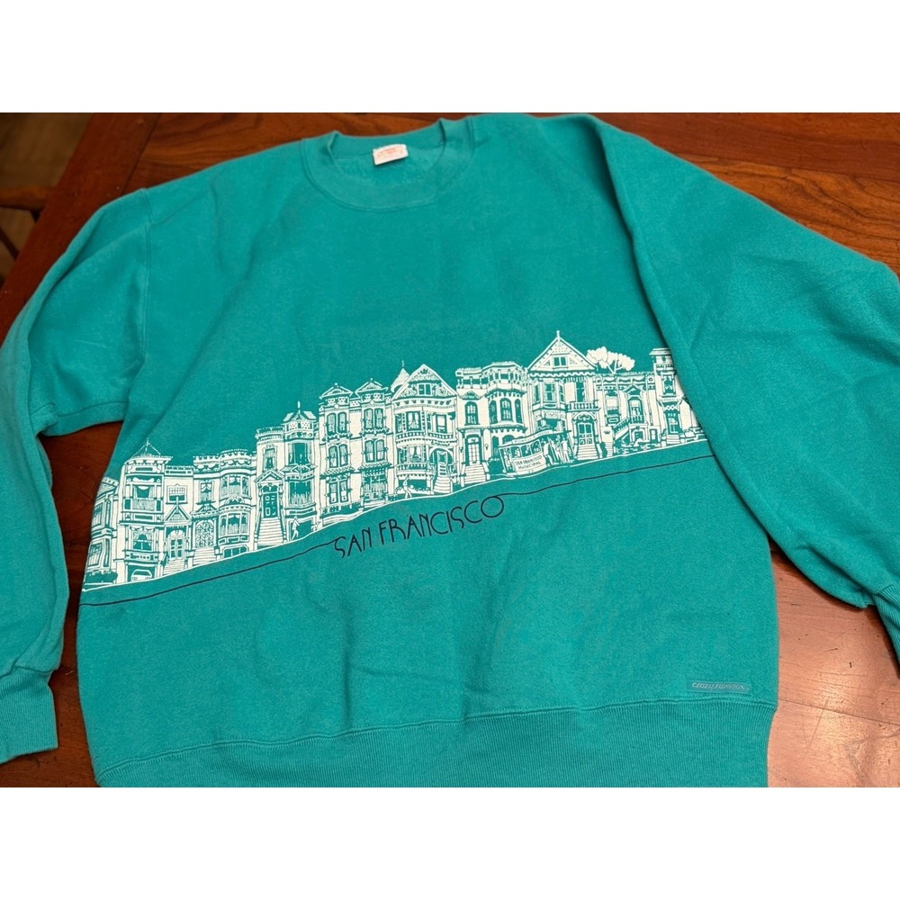 Vintage 90s Crazy Shirts Hawaii San Francisco Sweatshirt Teal‎ Graphic XL USA